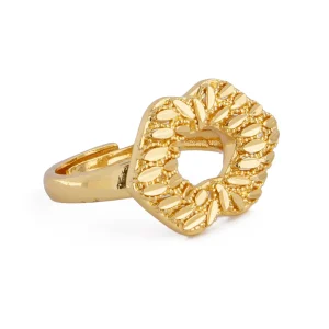 Bonnjerra Gold Plated Laser Cut Oval Steel Ring, 11575- Gold