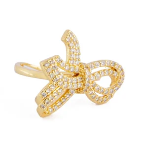 Gold Bow CZ Women's Ring, 11575- Gold